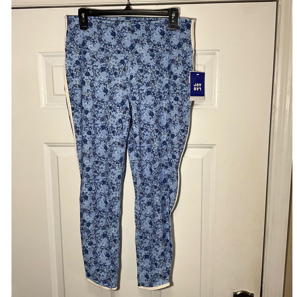 Joy Lab Womens XL High-Rise 7/8 Leggings Blue Floral Print Moisture Wicking NWT